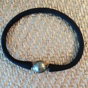 Black Silicone & Tahitian Pearl Bracelet